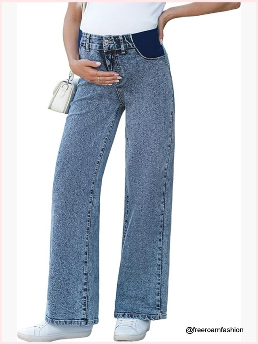 Maternity Jeans High Waist Straight Leg Denim Pants Adjustable Waistband